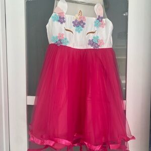 Girls Unicorn Princess Dress - Pink and White for 9-10 years old